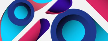 Soyut arkaplan. Minimum geometrik daireler ve koyu gölgeli yuvarlak şekiller. Duvar kağıdı afişi veya arkaplan için moda teknoloji iş şablonu