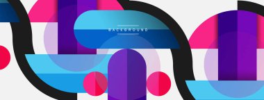 Geometrik şekiller bileşim soyut arkaplan. Çember çizgileri ve dikdörtgenler. Duvar kağıdı afişi veya iniş sayfası için vektör illüstrasyonu