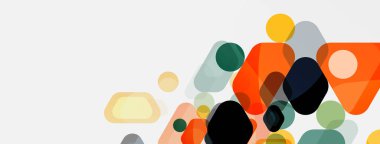 Beyaz üzerine renkli baloncuklar ve yuvarlak geometrik şekiller. Duvar kağıdı, pankart, arkaplan, iniş sayfası için vektör geometrik asgari özet arkaplan