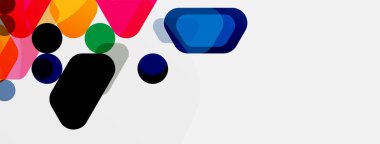 Beyaz üzerine renkli baloncuklar ve yuvarlak geometrik şekiller. Duvar kağıdı, pankart, arkaplan, iniş sayfası için vektör geometrik asgari özet arkaplan