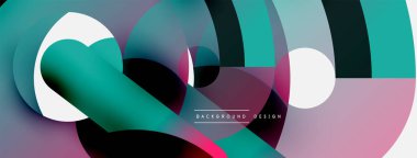 Yuvarlak şekiller daireler ve diğer geometrik şekiller. Duvar kağıdı afişi arkaplan kartı veya iniş sayfası için vektör illüstrasyonu