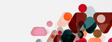 Beyaz üzerine renkli baloncuklar ve yuvarlak geometrik şekiller. Duvar kağıdı, pankart, arkaplan, iniş sayfası için vektör geometrik asgari özet arkaplan