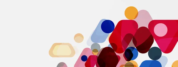 Bolle di colore e forme geometriche arrotondate su bianco. Sfondo geometrico astratto minimale vettoriale per carta da parati, banner, sfondo, pagina di destinazione — Vettoriale Stock