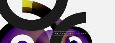 Yuvarlak şekiller daireler ve diğer geometrik şekiller. Duvar kağıdı afişi arkaplan kartı veya iniş sayfası için vektör illüstrasyonu