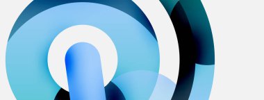 Yuvarlak şekiller daireler ve diğer geometrik şekiller. Duvar kağıdı afişi arkaplan kartı veya iniş sayfası için vektör illüstrasyonu