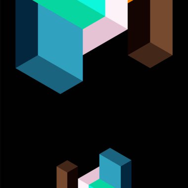 Soyut arkaplan. 3 boyutlu küp, küp elementler ve bloklar. Duvar kağıdı, afiş, arkaplan, iniş sayfası için tekno veya iş konsepti