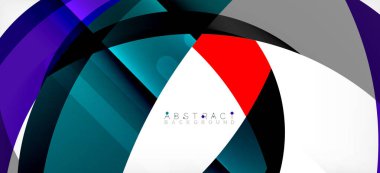 Geometrik soyut arkaplan. Üst üste binen renk şekilleriyle çember oluşturuldu. Duvar Kağıdı, Sancak, Arkaplan, İniş Sayfası için Vektör İllüstrasyonu