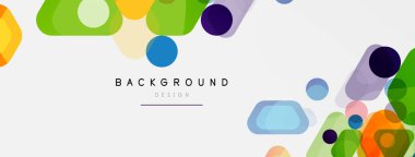 Beyaz üzerine renkli baloncuklar ve yuvarlak geometrik şekiller. Duvar kağıdı, pankart, arkaplan, iniş sayfası için vektör geometrik asgari özet arkaplan