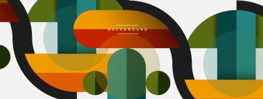 Geometrik şekiller bileşim soyut arkaplan. Çember çizgileri ve dikdörtgenler. Duvar kağıdı afişi veya iniş sayfası için vektör illüstrasyonu