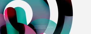 Yuvarlak şekiller daireler ve diğer geometrik şekiller. Duvar kağıdı afişi arkaplan kartı veya iniş sayfası için vektör illüstrasyonu