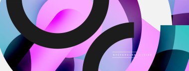 Yuvarlak şekiller daireler ve diğer geometrik şekiller. Duvar kağıdı afişi arkaplan kartı veya iniş sayfası için vektör illüstrasyonu