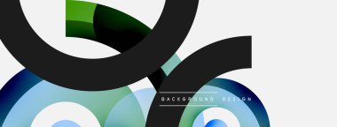 Yuvarlak şekiller daireler ve diğer geometrik şekiller. Duvar kağıdı afişi arkaplan kartı veya iniş sayfası için vektör illüstrasyonu