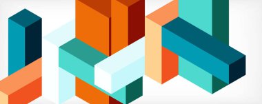 Soyut arkaplan. 3 boyutlu küp, küp elementler ve bloklar. Duvar kağıdı, afiş, arkaplan, iniş sayfası için tekno veya iş konsepti