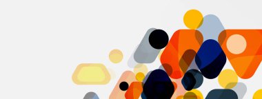 Beyaz üzerine renkli baloncuklar ve yuvarlak geometrik şekiller. Duvar kağıdı, pankart, arkaplan, iniş sayfası için vektör geometrik asgari özet arkaplan