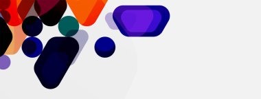 Beyaz üzerine renkli baloncuklar ve yuvarlak geometrik şekiller. Duvar kağıdı, pankart, arkaplan, iniş sayfası için vektör geometrik asgari özet arkaplan