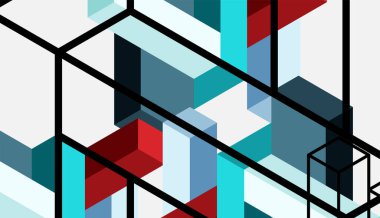 Soyut arkaplan. 3 boyutlu küp, küp elementler ve bloklar. Duvar kağıdı, afiş, arkaplan, iniş sayfası için tekno veya iş konsepti