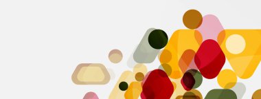 Beyaz üzerine renkli baloncuklar ve yuvarlak geometrik şekiller. Duvar kağıdı, pankart, arkaplan, iniş sayfası için vektör geometrik asgari özet arkaplan