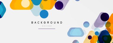 Beyaz üzerine renkli baloncuklar ve yuvarlak geometrik şekiller. Duvar kağıdı, pankart, arkaplan, iniş sayfası için vektör geometrik asgari özet arkaplan