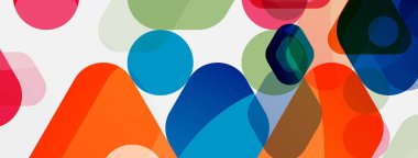 Beyaz üzerine renkli baloncuklar ve yuvarlak geometrik şekiller. Duvar kağıdı, pankart, arkaplan, iniş sayfası için vektör geometrik asgari özet arkaplan