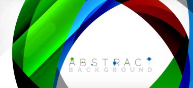 Geometrik soyut arkaplan. Üst üste binen renk şekilleriyle çember oluşturuldu. Duvar Kağıdı, Sancak, Arkaplan, İniş Sayfası için Vektör İllüstrasyonu