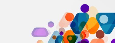 Beyaz üzerine renkli baloncuklar ve yuvarlak geometrik şekiller. Duvar kağıdı, pankart, arkaplan, iniş sayfası için vektör geometrik asgari özet arkaplan