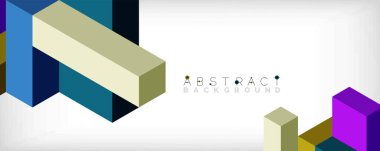 Soyut arkaplan. 3 boyutlu küp, küp elementler ve bloklar. Duvar kağıdı, afiş, arkaplan, iniş sayfası için tekno veya iş konsepti
