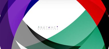 Geometrik soyut arkaplan. Üst üste binen renk şekilleriyle çember oluşturuldu. Duvar Kağıdı, Sancak, Arkaplan, İniş Sayfası için Vektör İllüstrasyonu