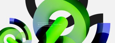 Yuvarlak şekiller daireler ve diğer geometrik şekiller. Duvar kağıdı afişi arkaplan kartı veya iniş sayfası için vektör illüstrasyonu