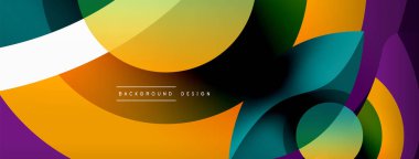 Renkli geometrik şekilli soyut arkaplan. Yuvarlak şekilli, daire ve çizgilerle çok güzel bir arka plan. Geometrik tasarım. Vektör illüstrasyonu