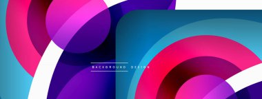 Renkli geometrik şekilli soyut arkaplan. Yuvarlak şekilli, daire ve çizgilerle çok güzel bir arka plan. Geometrik tasarım. Vektör illüstrasyonu