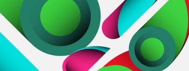 Soyut arkaplan. Minimum geometrik daireler ve koyu gölgeli yuvarlak şekiller. Duvar kağıdı afişi veya arkaplan için moda teknoloji iş şablonu