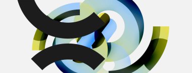 Yuvarlak şekiller daireler ve diğer geometrik şekiller. Duvar kağıdı afişi arkaplan kartı veya iniş sayfası için vektör illüstrasyonu