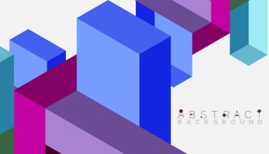 Soyut arkaplan. 3 boyutlu küp, küp elementler ve bloklar. Duvar kağıdı, afiş, arkaplan, iniş sayfası için tekno veya iş konsepti