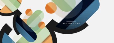 Geometrik şekiller bileşim soyut arkaplan. Çember çizgileri ve dikdörtgenler. Duvar kağıdı afişi veya iniş sayfası için vektör illüstrasyonu