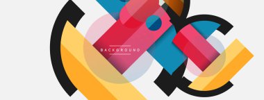 Geometrik şekiller bileşim soyut arkaplan. Çember çizgileri ve dikdörtgenler. Duvar kağıdı afişi veya iniş sayfası için vektör illüstrasyonu