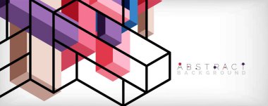 Soyut arkaplan. 3 boyutlu küp, küp elementler ve bloklar. Duvar kağıdı, afiş, arkaplan, iniş sayfası için tekno veya iş konsepti