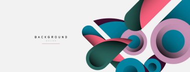 Soyut arkaplan. Minimum geometrik daireler ve koyu gölgeli yuvarlak şekiller. Duvar kağıdı afişi veya arkaplan için moda teknoloji iş şablonu