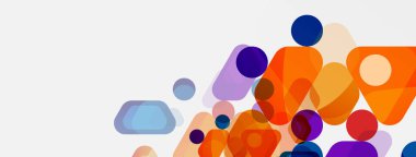 Beyaz üzerine renkli baloncuklar ve yuvarlak geometrik şekiller. Duvar kağıdı, pankart, arkaplan, iniş sayfası için vektör geometrik asgari özet arkaplan