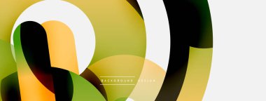 Yuvarlak şekiller daireler ve diğer geometrik şekiller. Duvar kağıdı afişi arkaplan kartı veya iniş sayfası için vektör illüstrasyonu