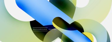 Yuvarlak şekiller daireler ve diğer geometrik şekiller. Duvar kağıdı afişi arkaplan kartı veya iniş sayfası için vektör illüstrasyonu