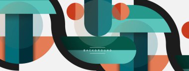 Geometrik şekiller bileşim soyut arkaplan. Çember çizgileri ve dikdörtgenler. Duvar kağıdı afişi veya iniş sayfası için vektör illüstrasyonu