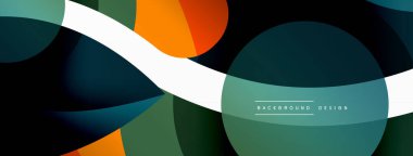 Renkli geometrik şekilli soyut arkaplan. Yuvarlak şekilli, daire ve çizgilerle çok güzel bir arka plan. Geometrik tasarım. Vektör illüstrasyonu