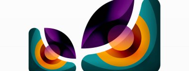 Renkli geometrik şekilli soyut arkaplan. Yuvarlak şekilli, daire ve çizgilerle çok güzel bir arka plan. Geometrik tasarım. Vektör illüstrasyonu