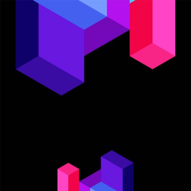 Soyut arkaplan. 3 boyutlu küp, küp elementler ve bloklar. Duvar kağıdı, afiş, arkaplan, iniş sayfası için tekno veya iş konsepti