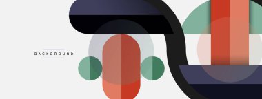 Geometrik şekiller bileşim soyut arkaplan. Çember çizgileri ve dikdörtgenler. Duvar kağıdı afişi veya iniş sayfası için vektör illüstrasyonu