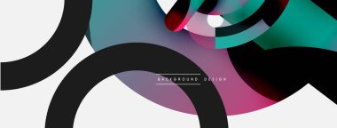 Yuvarlak şekiller daireler ve diğer geometrik şekiller. Duvar kağıdı afişi arkaplan kartı veya iniş sayfası için vektör illüstrasyonu