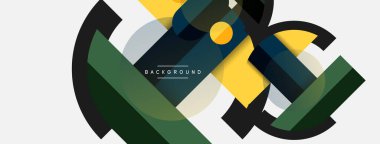 Geometrik şekiller bileşim soyut arkaplan. Çember çizgileri ve dikdörtgenler. Duvar kağıdı afişi veya iniş sayfası için vektör illüstrasyonu