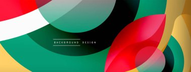 Renkli geometrik şekilli soyut arkaplan. Yuvarlak şekilli, daire ve çizgilerle çok güzel bir arka plan. Geometrik tasarım. Vektör illüstrasyonu