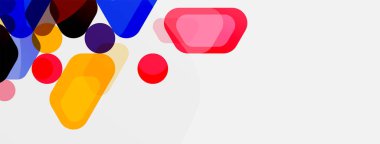 Beyaz üzerine renkli baloncuklar ve yuvarlak geometrik şekiller. Duvar kağıdı, pankart, arkaplan, iniş sayfası için vektör geometrik asgari özet arkaplan