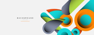 Soyut arkaplan. Minimum geometrik daireler ve koyu gölgeli yuvarlak şekiller. Duvar kağıdı afişi veya arkaplan için moda teknoloji iş şablonu